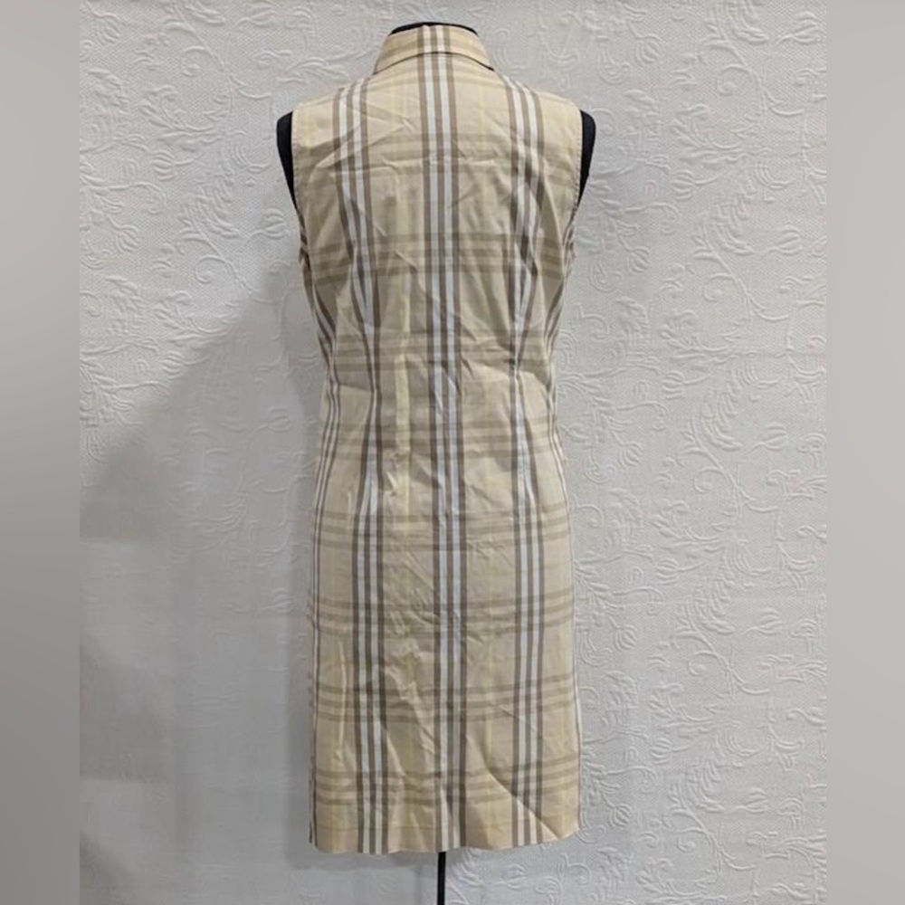 Burberry Yellow, Beige and White Plaid Button Front Sleeveless Dress - Picture 3 of 5